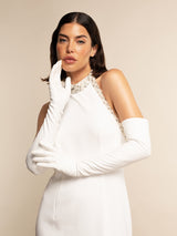 Angelina (weiß) - mit Seide gefütterte Braut- und Opernhandschuhe aus Leder in 16-Knopf-Länge