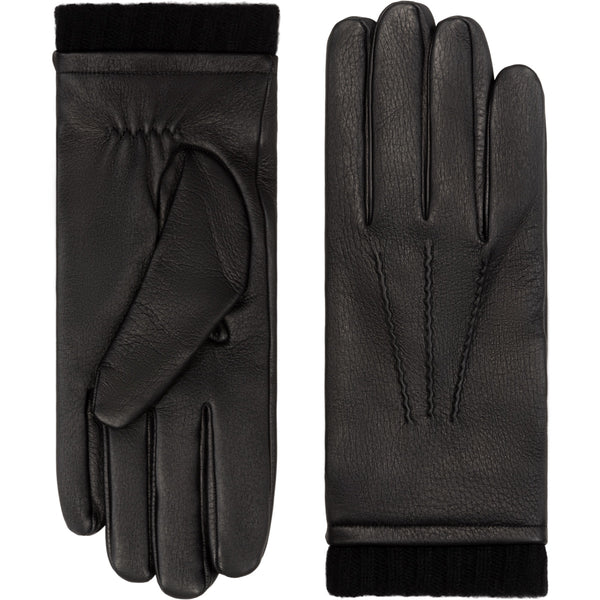 Lorenzo (Schwarz) - Handschuhe aus Hirschleder (American Deerskin) mit Kaschmirfutter