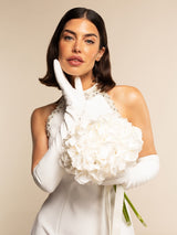 Angelina (weiß) - mit Seide gefütterte Braut- und Opernhandschuhe aus Leder in 12-Knopf-Länge