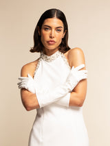 Angelina (weiß) - mit Seide gefütterte Braut- und Opernhandschuhe aus Leder in 8-Knopf-Länge