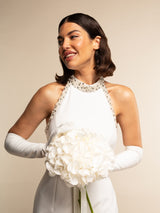 Angelina (weiß) - mit Seide gefütterte Braut- und Opernhandschuhe aus Leder in 12-Knopf-Länge