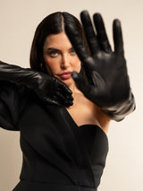 Elena (schwarz) - seidengefütterte 12-Knopf-Leder-Opernhandschuhe