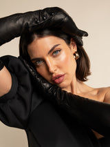 Elena (schwarz) - seidengefütterte 12-Knopf-Leder-Opernhandschuhe