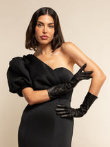 Elena (schwarz) - seidengefütterte 6-Knopf-Leder-Opernhandschuhe