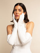 Gabriella (weiß) - ungefütterte 16-Knopf-Braut-/Opernhandschuhe aus Leder