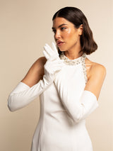 Gabriella (weiß) - ungefütterte 16-Knopf-Braut-/Opernhandschuhe aus Leder