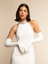 Gabriella (weiß) - ungefütterte 16-Knopf-Braut-/Opernhandschuhe aus Leder