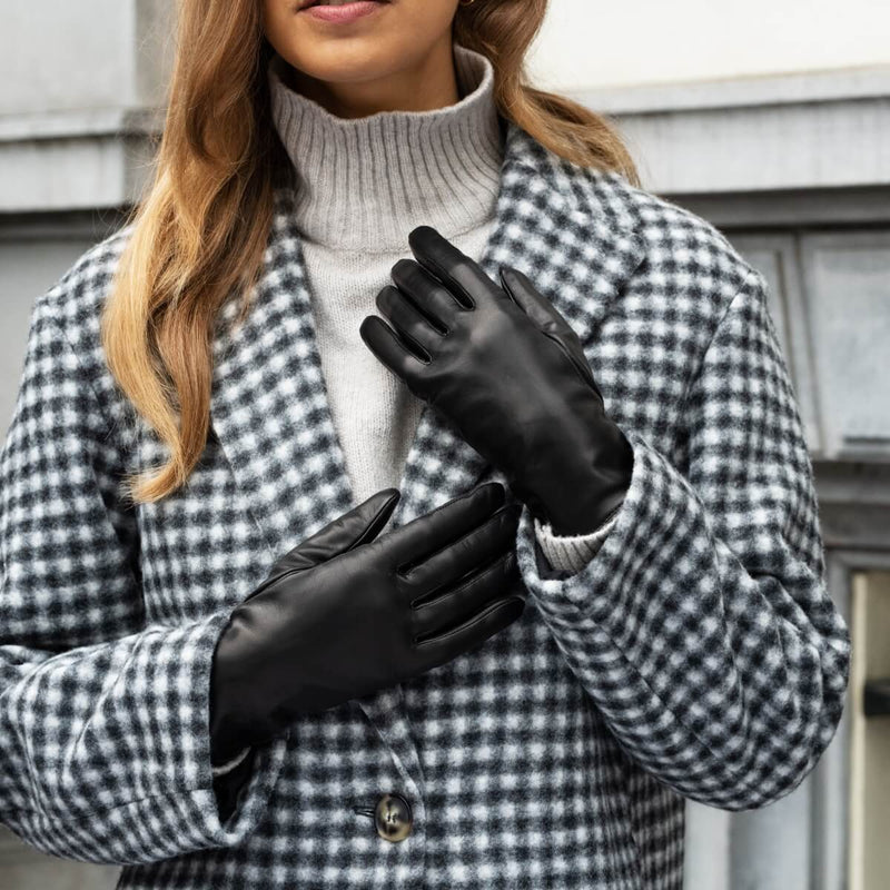 Isabella (Schwarz) - Lammfellhandschuhe mit Kaschmirfutter & Touchscreen-Funktion