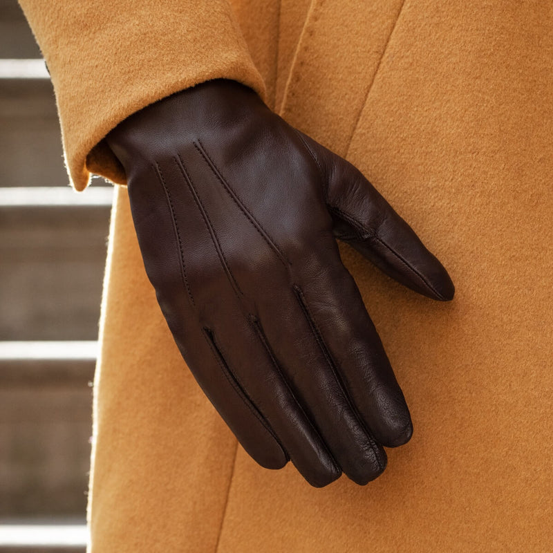 Marco (Braun) - Handschuhe aus Lammleder mit braunem Fellfutter