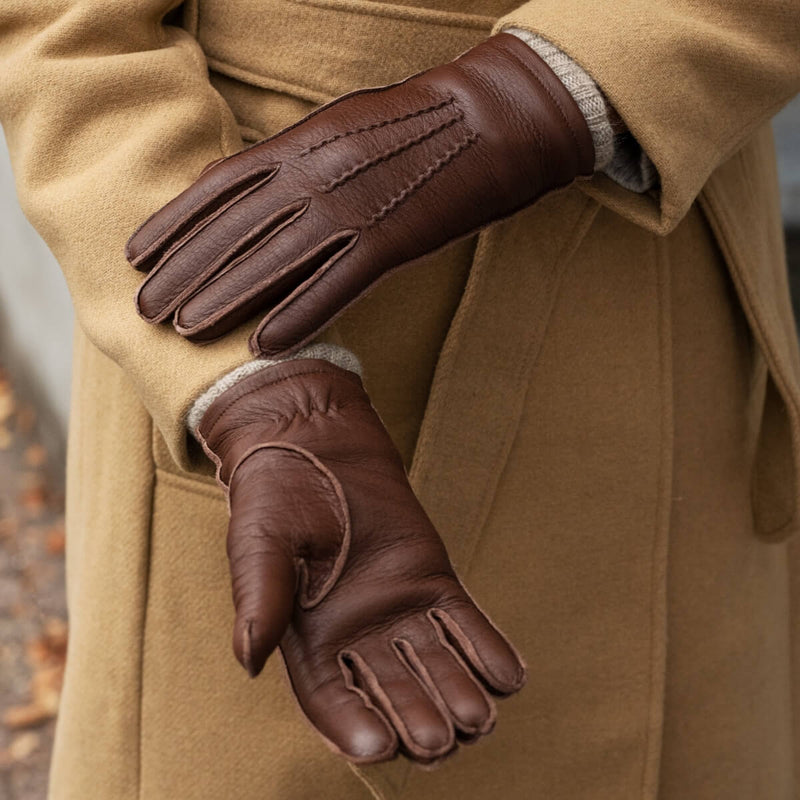 Vittoria (braun) - Handschuhe aus amerikanischem Hirschleder mit Kaschmirfutter