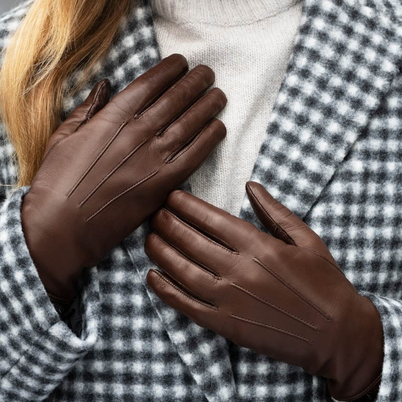 Francesca (Braun) - Handschuhe aus Lammleder mit weißem Innenfutter