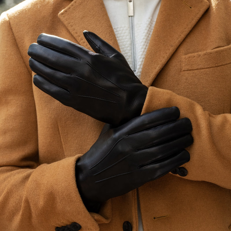 Marco (Schwarz) - Handschuhe aus Lammleder mit braunem Fellfutter