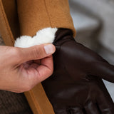 Marco (Braun) - Handschuhe aus Lammleder mit weißem Fellfutter