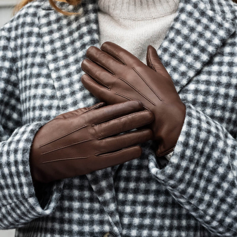 Francesca (Braun) - Handschuhe aus Lammleder mit weißem Innenfutter