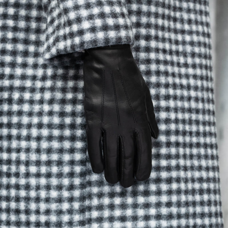Francesca (Schwarz) - Handschuhe aus Lammleder mit braunem Fellfutter