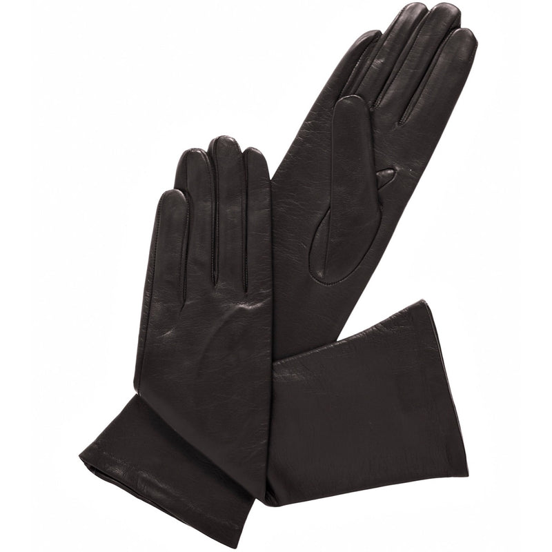 Elena (schwarz) - seidengefütterte 6-Knopf-Leder-Opernhandschuhe