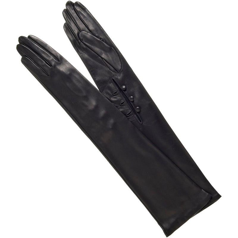 Elena (schwarz) - seidengefütterte 12-Knopf-Leder-Opernhandschuhe