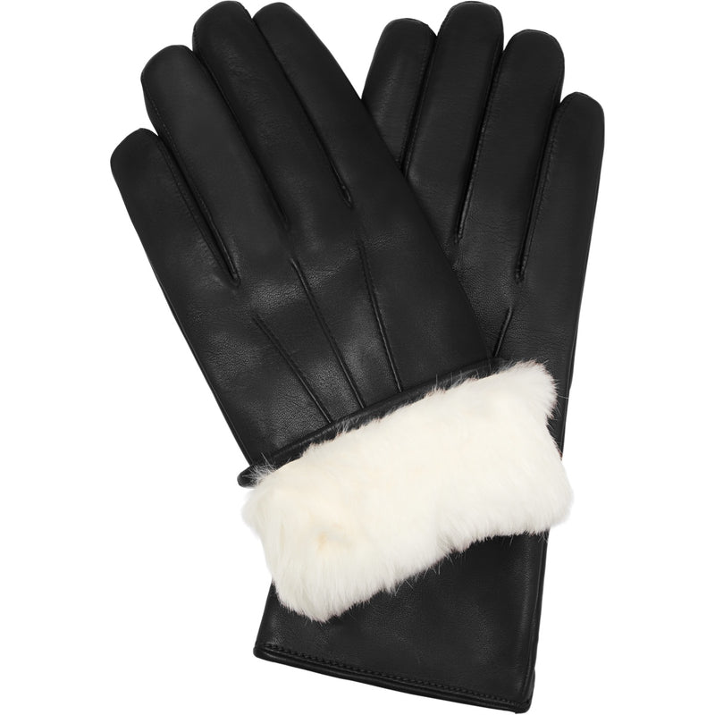Francesca (Schwarz) - Handschuhe aus Lammleder mit weißem Fellfutter