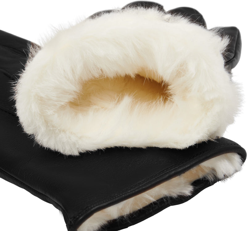 Francesca (Schwarz) - Handschuhe aus Lammleder mit weißem Fellfutter