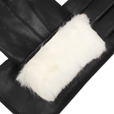 Francesca (Schwarz) - Handschuhe aus Lammleder mit weißem Fellfutter