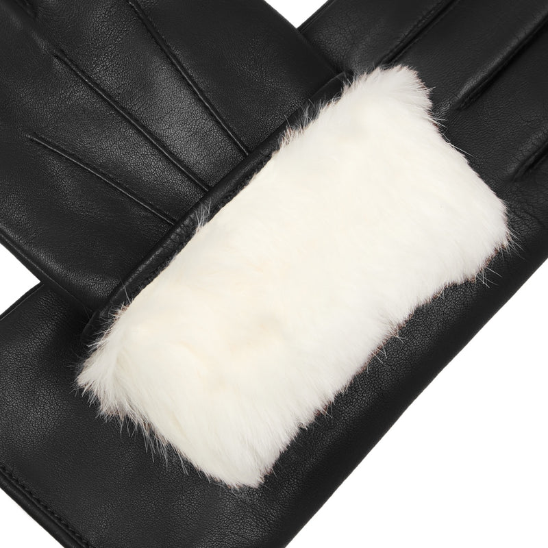 Francesca (Schwarz) - Handschuhe aus Lammleder mit weißem Fellfutter