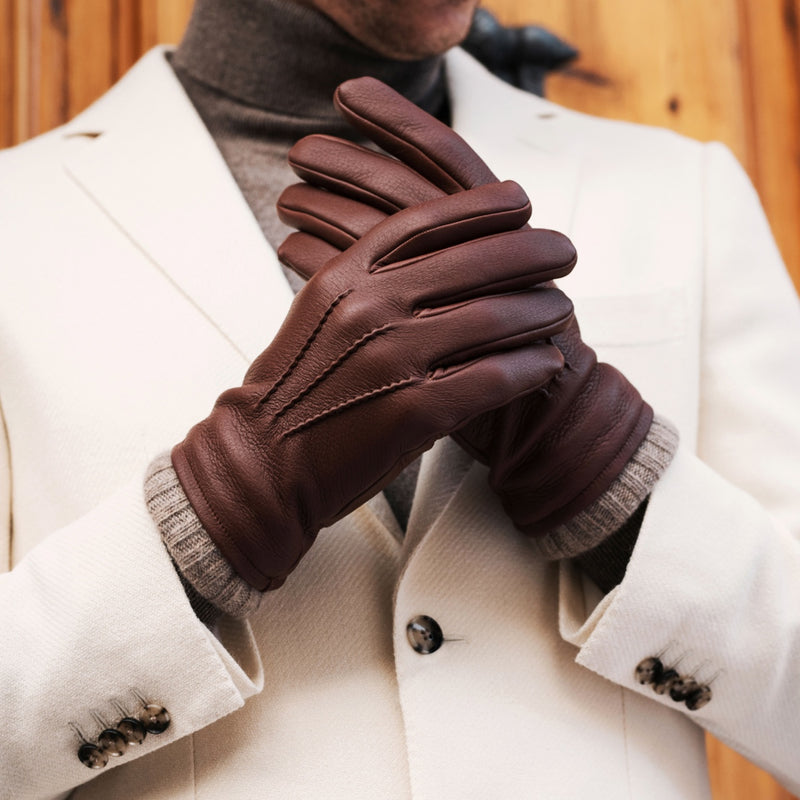 Orsini® - Italien Herren Lederhandschuhe Handgefertigt - in Fratelli Hirschleder Braun –