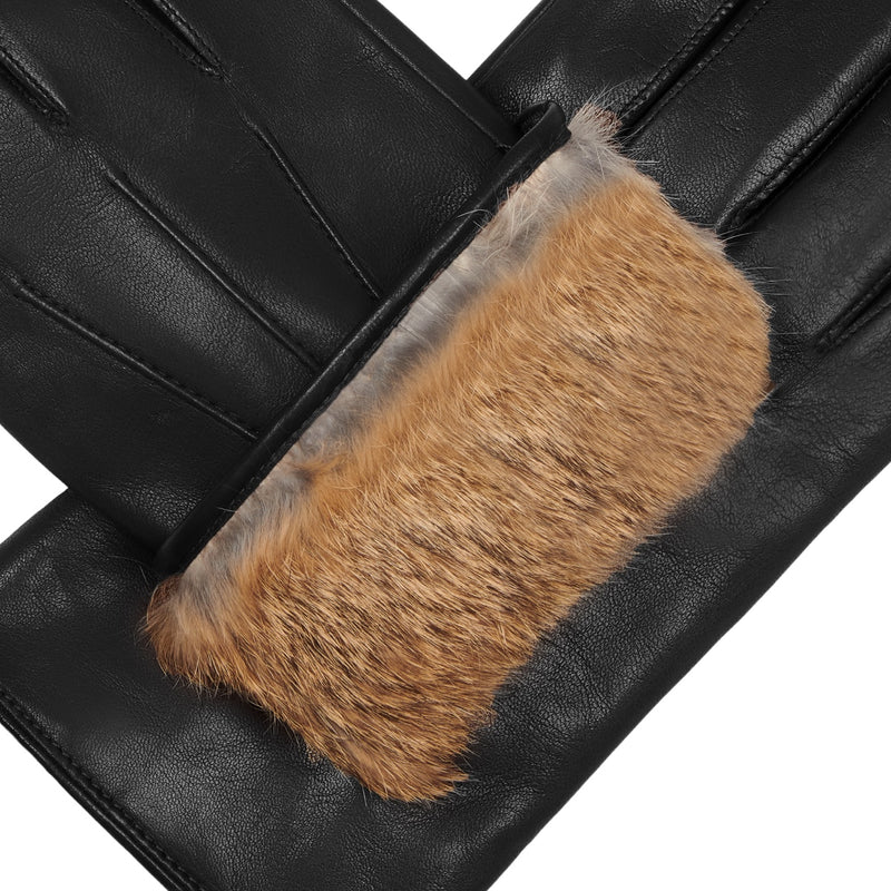 Marco (Schwarz) - Handschuhe aus Lammleder mit braunem Fellfutter