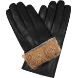 Marco (Schwarz) - Handschuhe aus Lammleder mit braunem Fellfutter