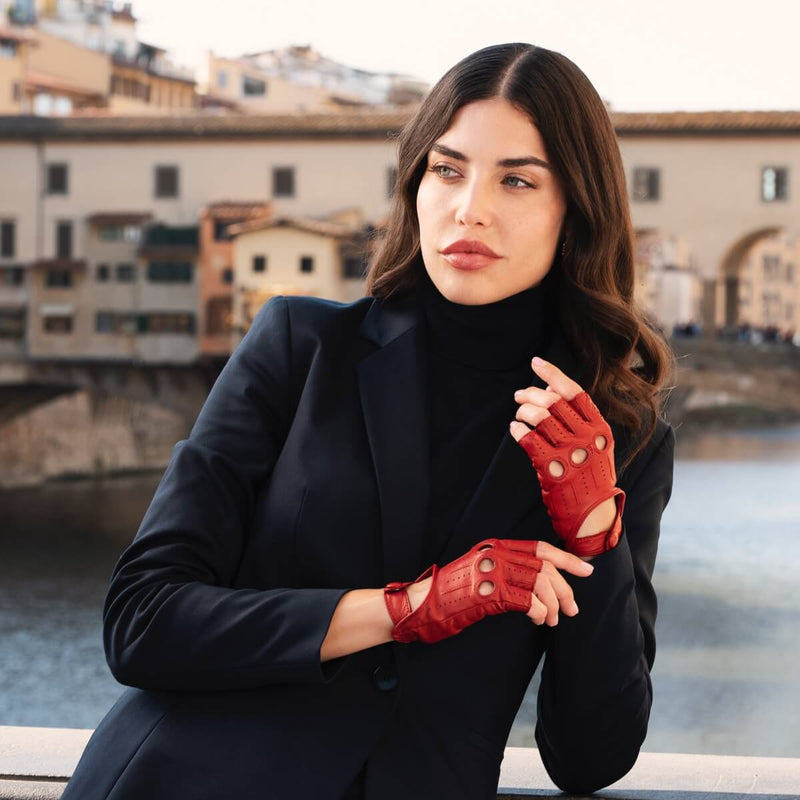 Autohandschuhe Damen Rot - Fingerlos - Handgefertigt in Italien – Luxus Lederhandschuhe - Handgefertigt in Italien – Fratelli Orsini® - 6