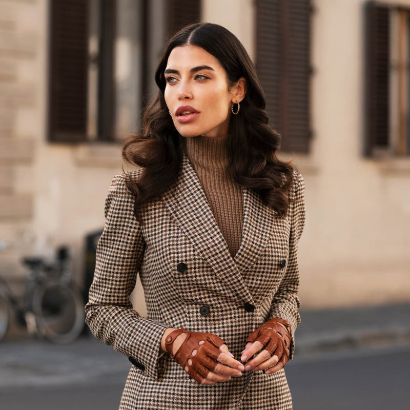 Autohandschuhe Damen Cognac - Fingerlos - Handgefertigt in Italien – Luxus Lederhandschuhe - Handgefertigt in Italien – Fratelli Orsini® - 3
