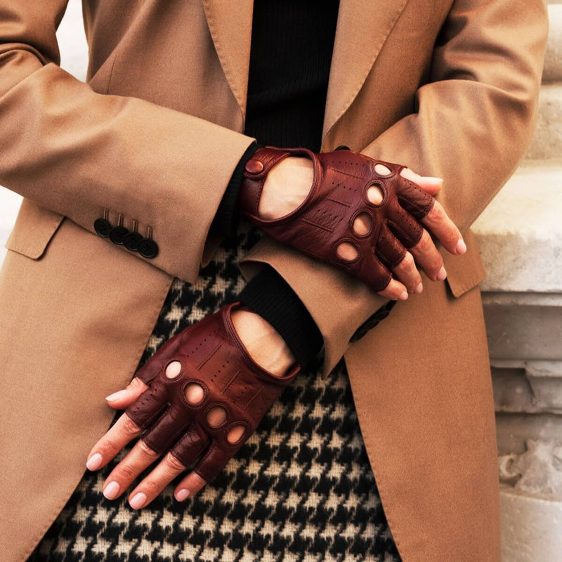 Autohandschuhe Damen Cordovan - Fingerlos - Handgefertigt in Italien – Luxus Lederhandschuhe - Handgefertigt in Italien – Fratelli Orsini® - 3