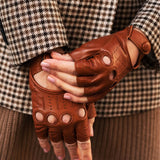 Autohandschuhe Damen Cognac - Fingerlos - Handgefertigt in Italien – Luxus Lederhandschuhe - Handgefertigt in Italien – Fratelli Orsini® - 4