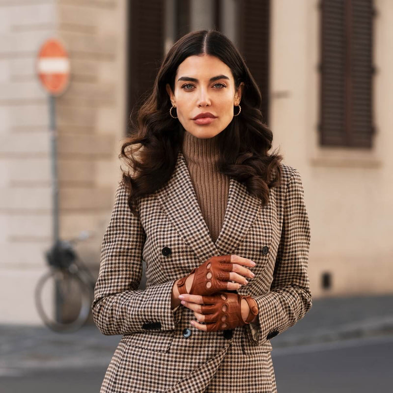 Autohandschuhe Damen Cognac - Fingerlos - Handgefertigt in Italien – Luxus Lederhandschuhe - Handgefertigt in Italien – Fratelli Orsini® - 5