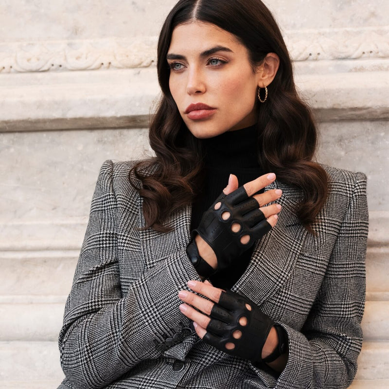 Autohandschuhe Damen Schwarz - Fingerlos - Handgefertigt in Italien – Luxus Lederhandschuhe - Handgefertigt in Italien – Fratelli Orsini® - 5
