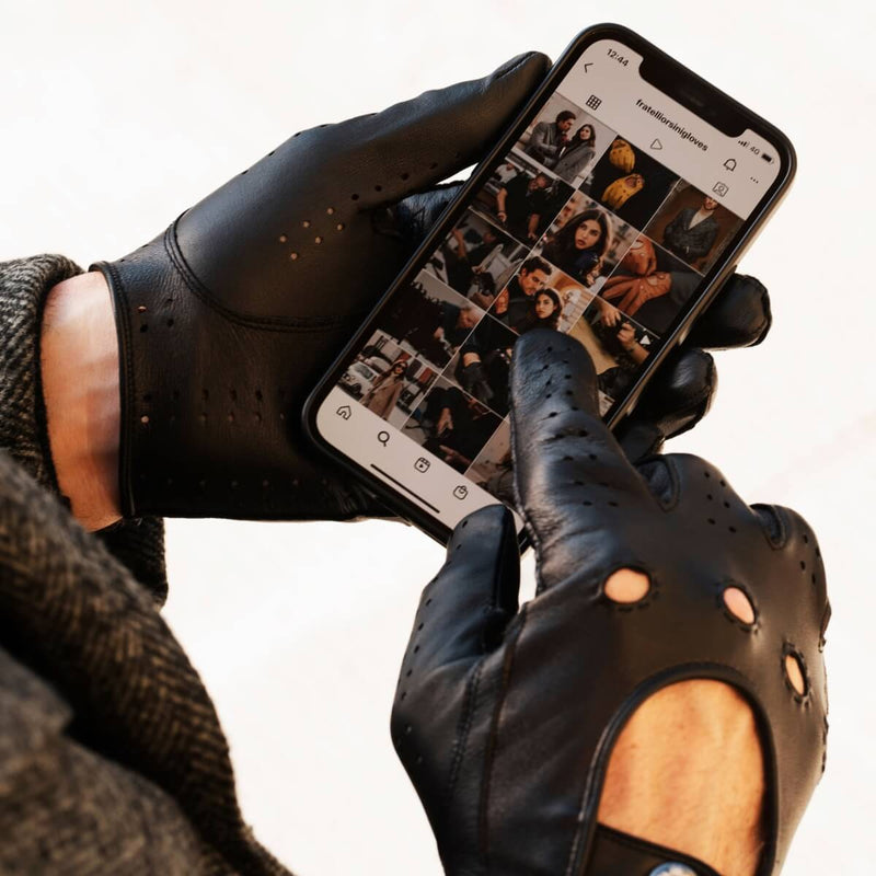 Autohandschuhe Herren Schwarz - Touchscreen - Handgefertigt in Italien – Luxus Lederhandschuhe - Handgefertigt in Italien – Fratelli Orsini® - 3