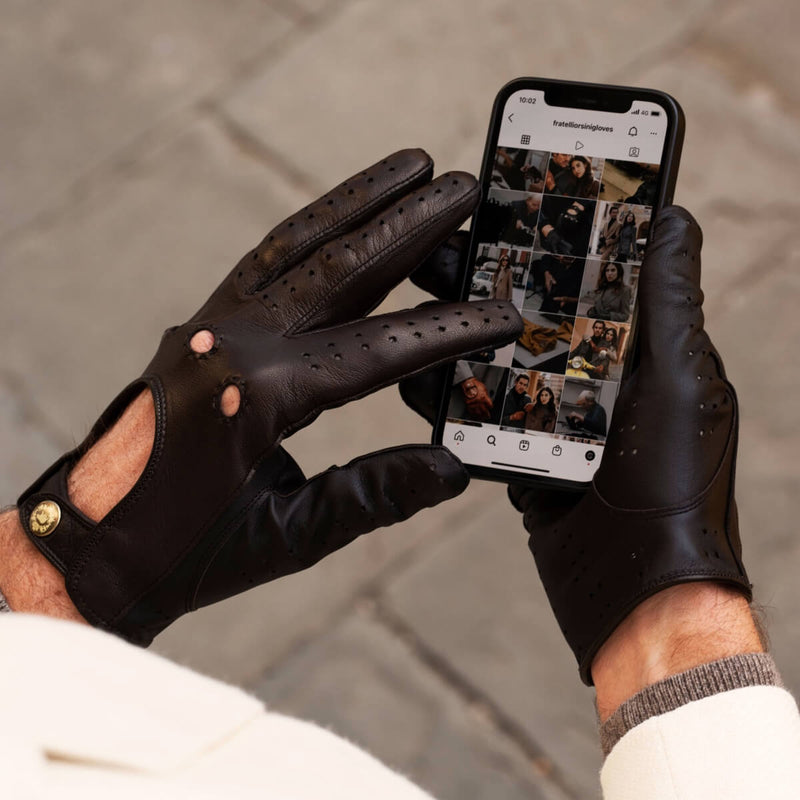 Autohandschuhe Herren Braun - Touchscreen - Handgefertigt in Italien – Luxus Lederhandschuhe - Handgefertigt in Italien – Fratelli Orsini® - 3